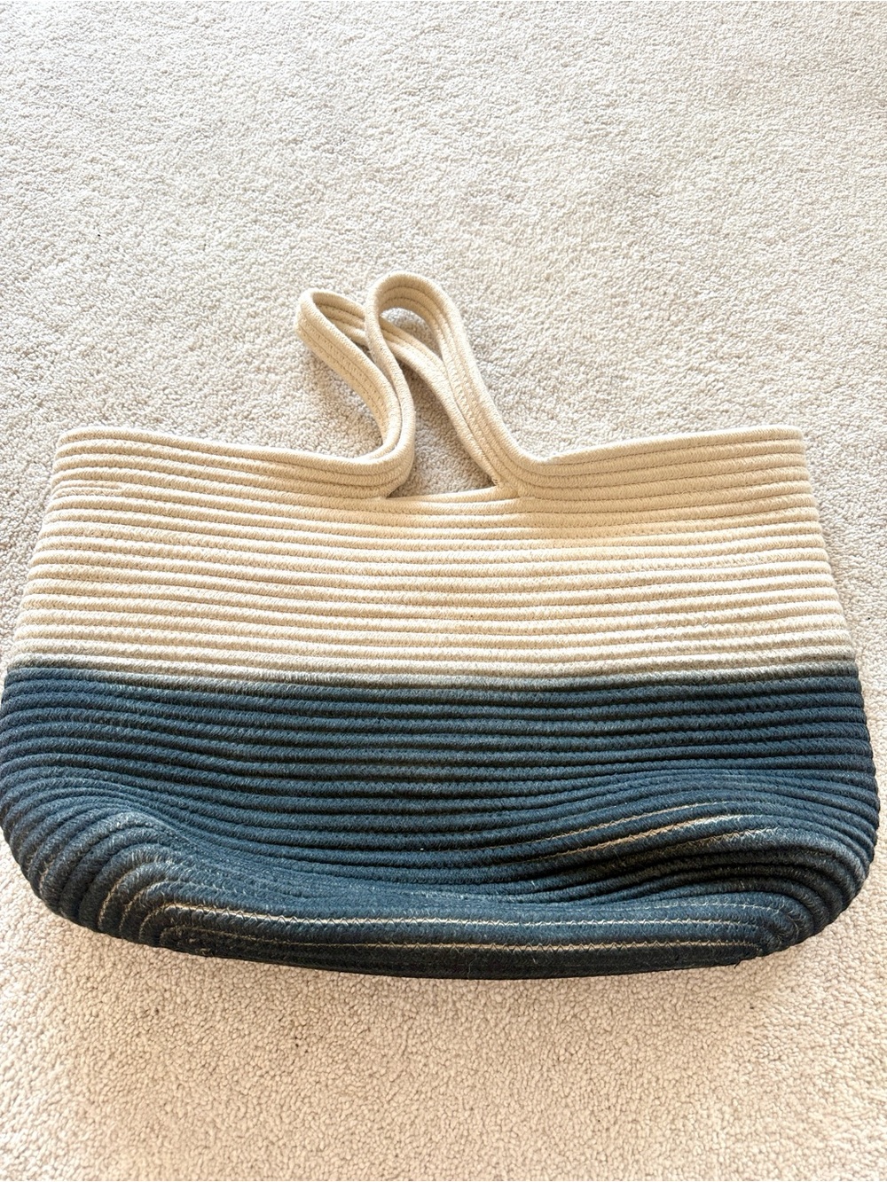 Zara Striped Two-Tone Knit Bin / Bag in Cream and Navy